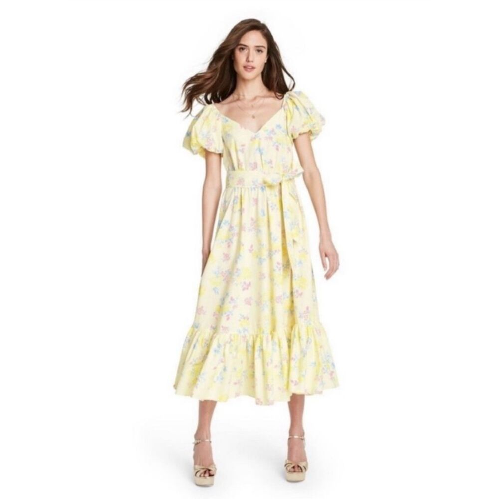 Love Shack Fancy Yellow Cotton Prairie Fairy Cottage Maxi Dress   Women's Size 0